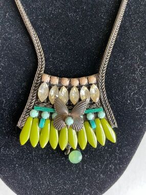 Butterfly Boho Pendant Necklace with Yellow and Green Beads